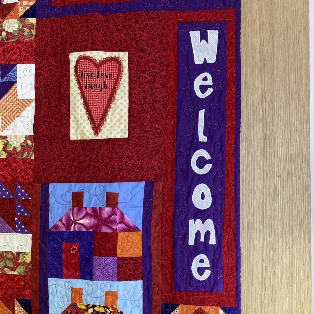 February Valentine's Heart Quilted Wall Hanging Live Love Laugh Welcome 24